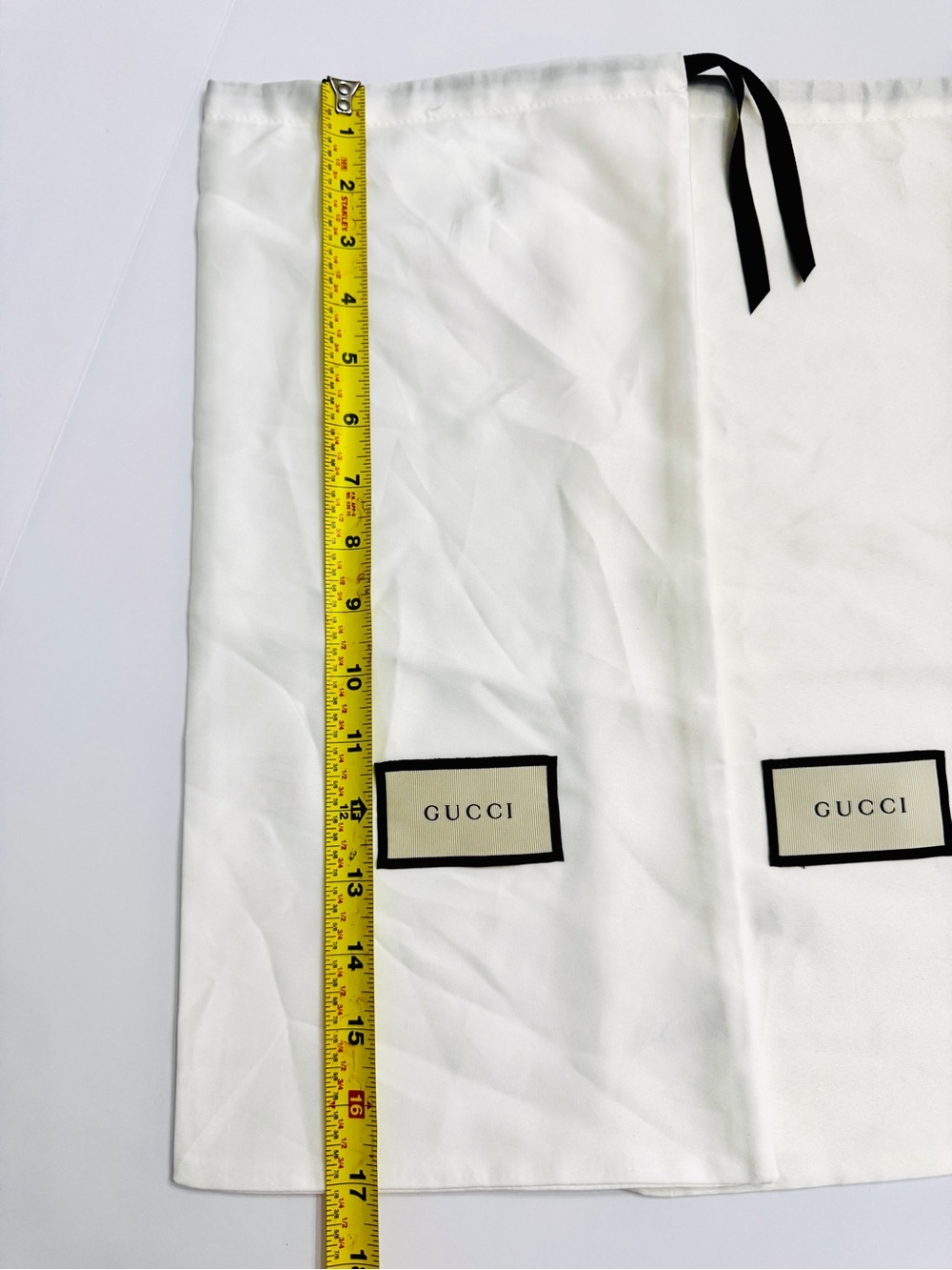 Gucci White Satin Dust Bags Set of 2-Authentic Storage Bag with Drawstring 17x8 - Picture 11 of 12